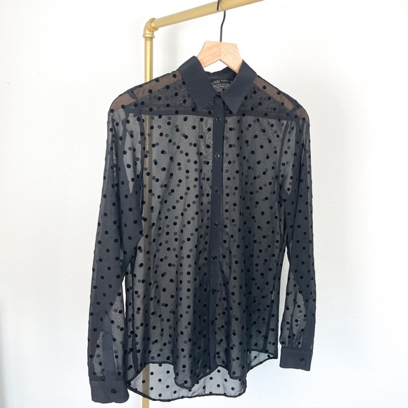 Zara Tops - Zara Woman Long Sleeve Polka Dot Sheer Button Up